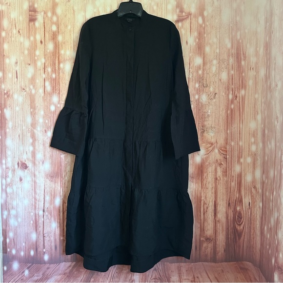 COS Black Button Front Tiered Long Sleeve Midi Dress - Picture 1 of 9